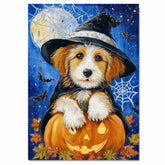 Halloween Terrier Dog Canvas Haunted Autumn Wall Art with Cobweb Rustic Pet Themed Decoration for Farmhouse on Ready to Hang 1.5" Thick Canvas Wrap, Floating Framed Canvas, Flat Rolled Canvas